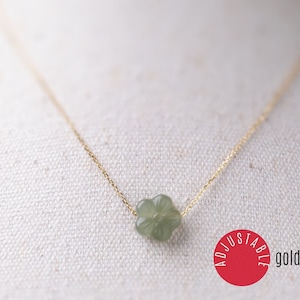 Jade Plum Flower Necklace: Sterling Silver Gold Vermeil Chain, Untreated Chinese Jade
