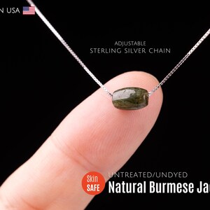 Handmade Jade Necklace • Barrel Drum Shape • Burmese Jadeite Pendant • Adjustable 18” Chain