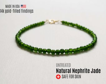 Delicato braccialetto di giada nefrite per donna Bracciale con perline di giada Bracciale con perline Gioielli in nefrite