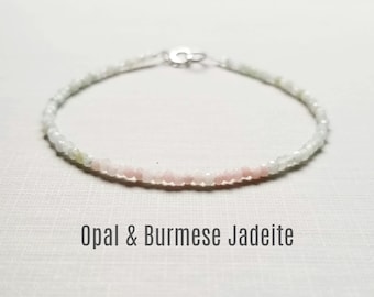 Elegant Jadeite Beaded Bracelet for Women with Genuine White Jade and Opal