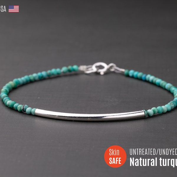 Genuine Turquoise Bracelet for Women Minimalist Turquoise Bracelet Sterling Silver Turquoise Bracelet