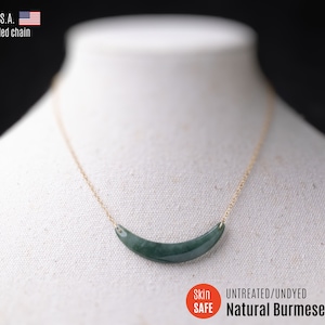 Burmese Jade Crescent Necklace: 14k Gold-Filled or Sterling Silver, Untreated Jadeite