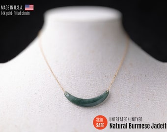 UNTREATED Burmese Jade Necklace Green Jade Pendant Necklace Jade Choker Crescent Necklace