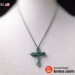 Untreated Burmese Jadeite Cross Necklace - Adjustable Cord