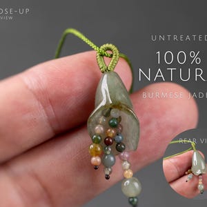 ONBEHANDELDE Birmaanse jade bloemknop ketting - handgesneden sieraden groene jade - Birmaanse jade ketting - jade hanger ketting
