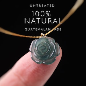 Jade Flower Necklace – Dainty Rose Jade Pendant – Floral Gemstone Jewelry Gift for Women – Symbolic Rose Pendant Necklace