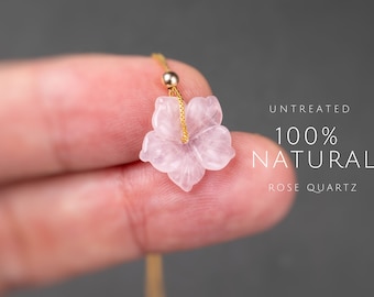 Dainty Rose Quartz Necklace Cherry Blossom Necklace Rose Quartz Pendant Natural Rose Quartz Necklace Rose Quartz Crystal