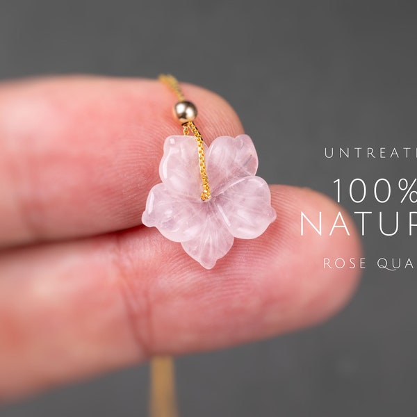 Dainty Rose Quartz Necklace Cherry Blossom Necklace Rose Quartz Pendant Natural Rose Quartz Necklace Rose Quartz Crystal