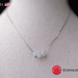 White Jade Bead Necklace: Sterling Silver Adjustable Chain