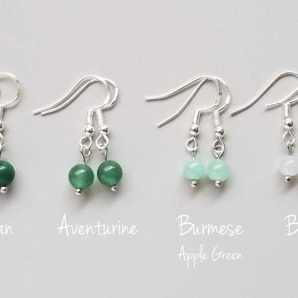 Burmese Jade Earrings Jade Drop Earrings Aventurine Earrings Dangling Jade Earrings Jadeite Earrings Jade Silver Earrings