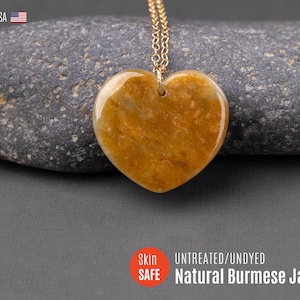 Unique Untreated Yellow Jade Heart Pendant Necklace with Gold Chain