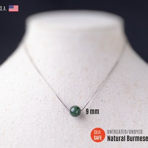 UNTREATED Burmese Jade Necklace Single Jade Bead Necklace Jade Gold Necklace