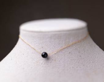 Black Jade Necklace: Single Bead, Natural Burmese Jadeite, Sterling Silver or Gold Vermeil