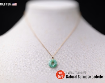 Apple Green Jade Donut Necklace- 14k Gold-Filled or Sterling Silver chain, Untreated Burmese Jadeite