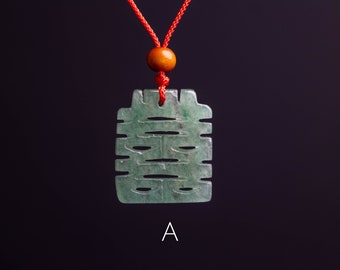 Aventurine Chinese &quot;Double-Happiness&quot; Pendant Necklace