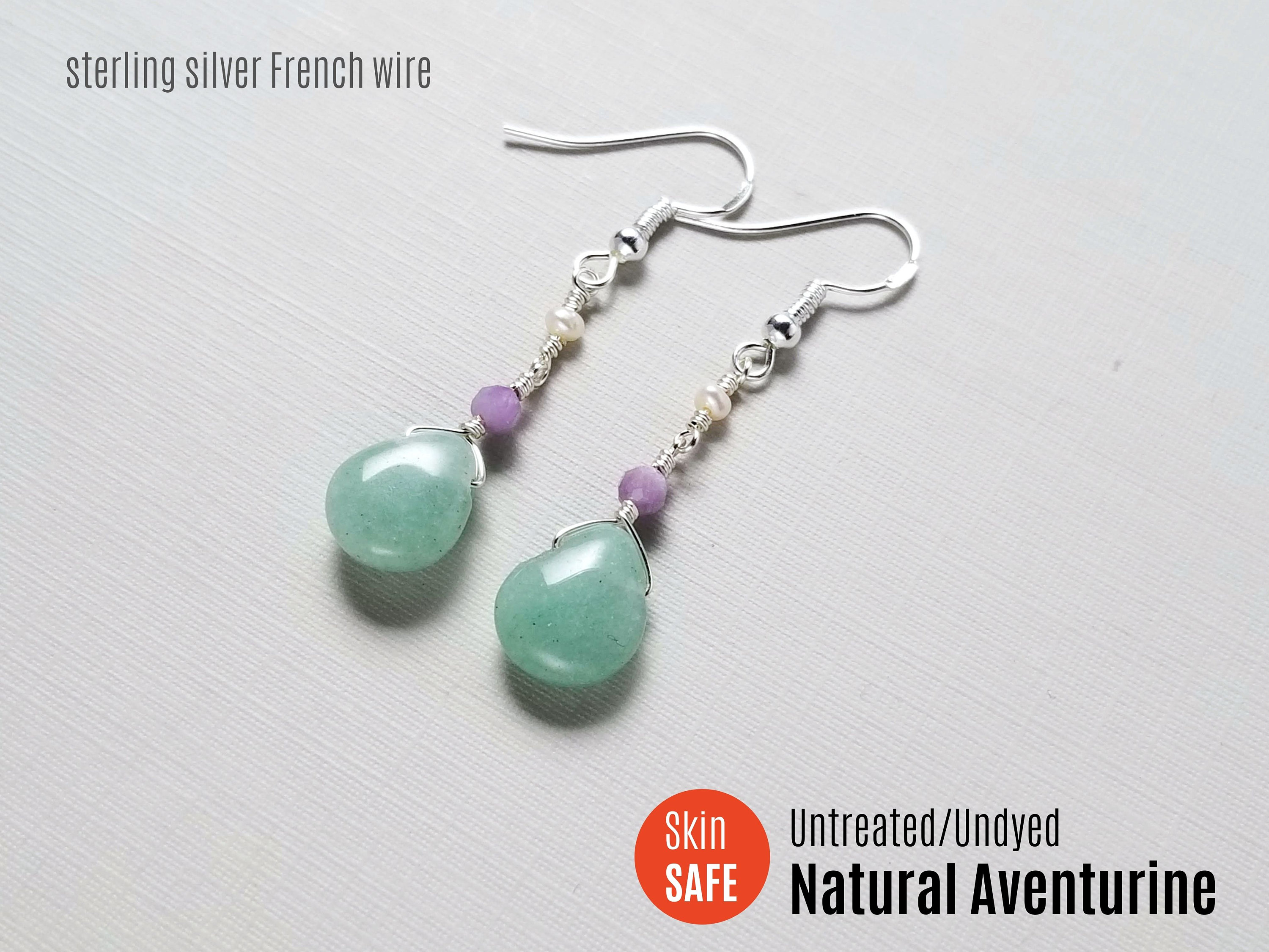 Teardrop Jade Earrings Silver Jade Drop Earrings Aventurine Etsy