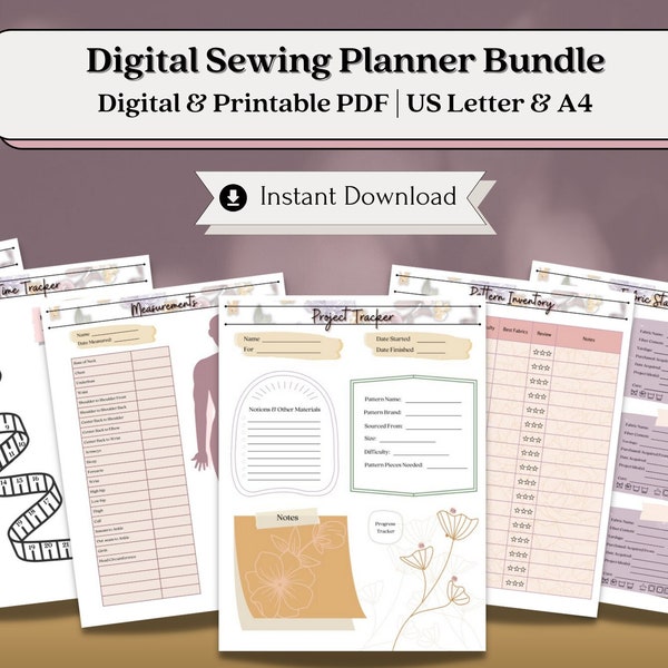 Paquete PDF de planificador de costura digital - Carta de EE. UU. y A4 - Para aficionados, empresas y cosplayers - ¡Descarga instantánea!