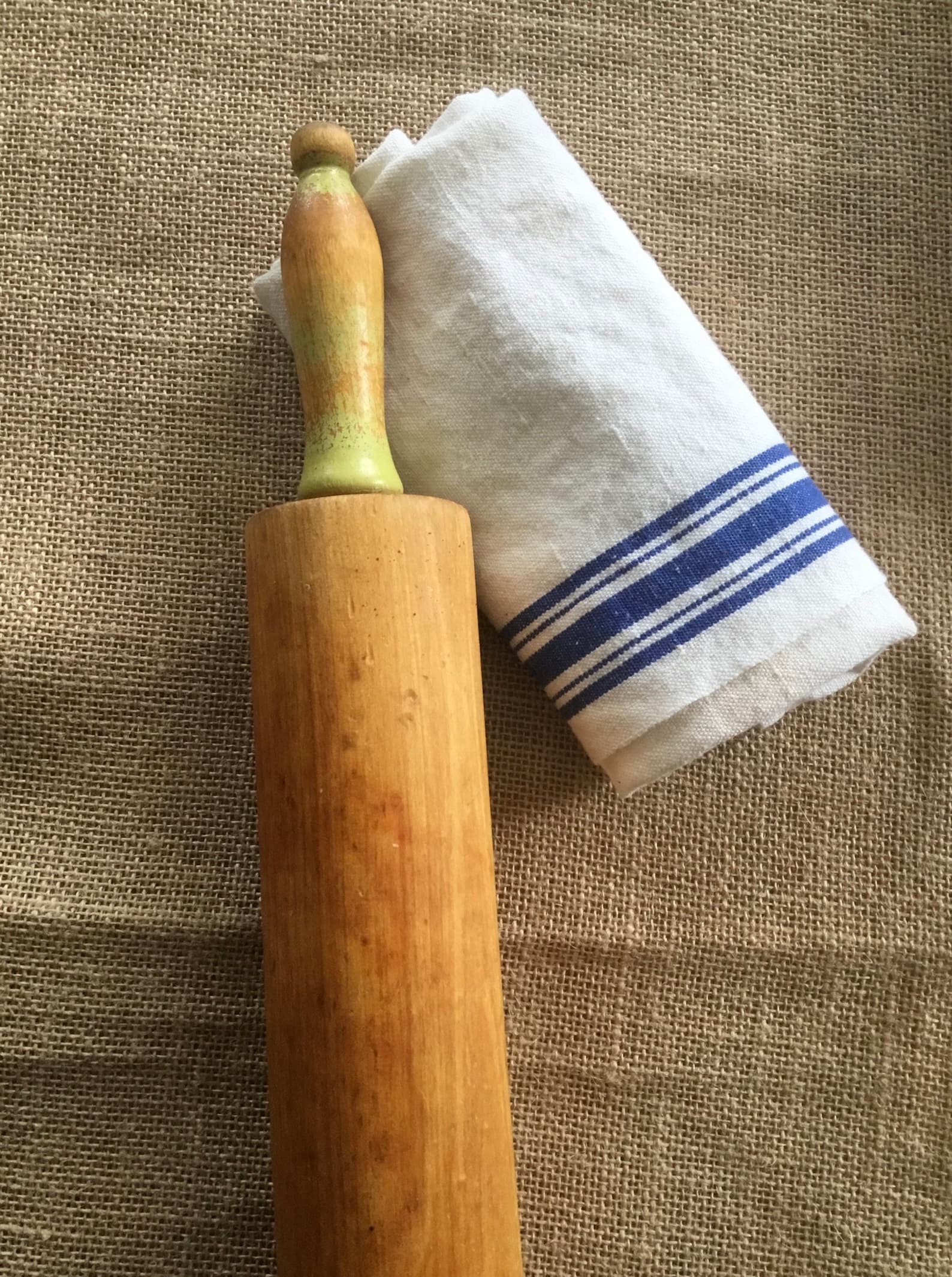 Antique Rolling Pin Wood Green Handles Primitive Baking Etsy