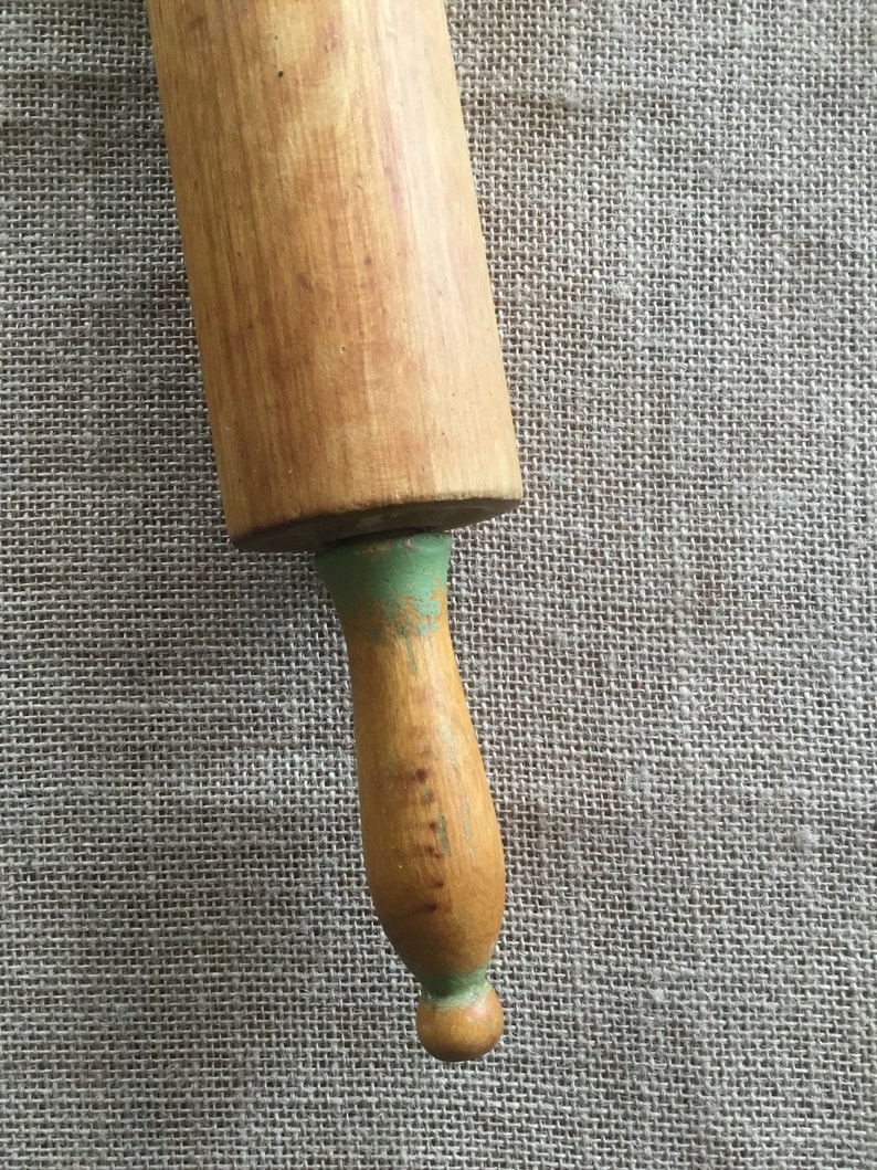 Antique Rolling Pin Wood Green Handles Primitive Baking Etsy