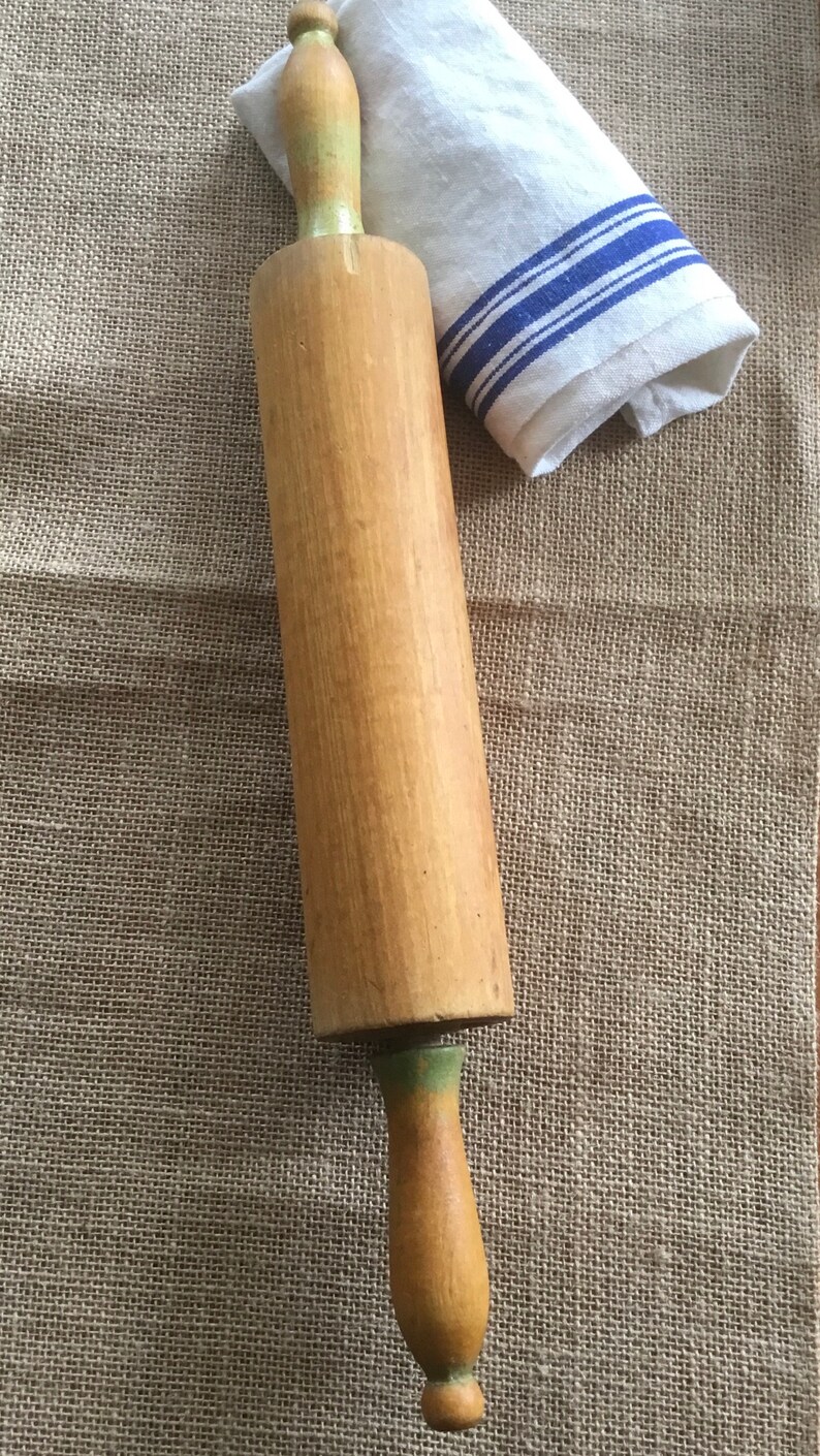 Antique Rolling Pin Wood Green Handles Primitive Baking Etsy