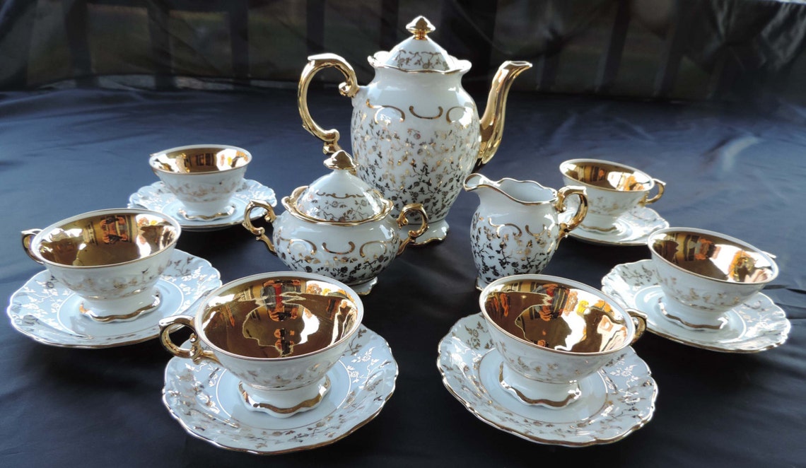 PVB Haus Dresden Germany 15 Piece Tea Set White and Gold Etsy