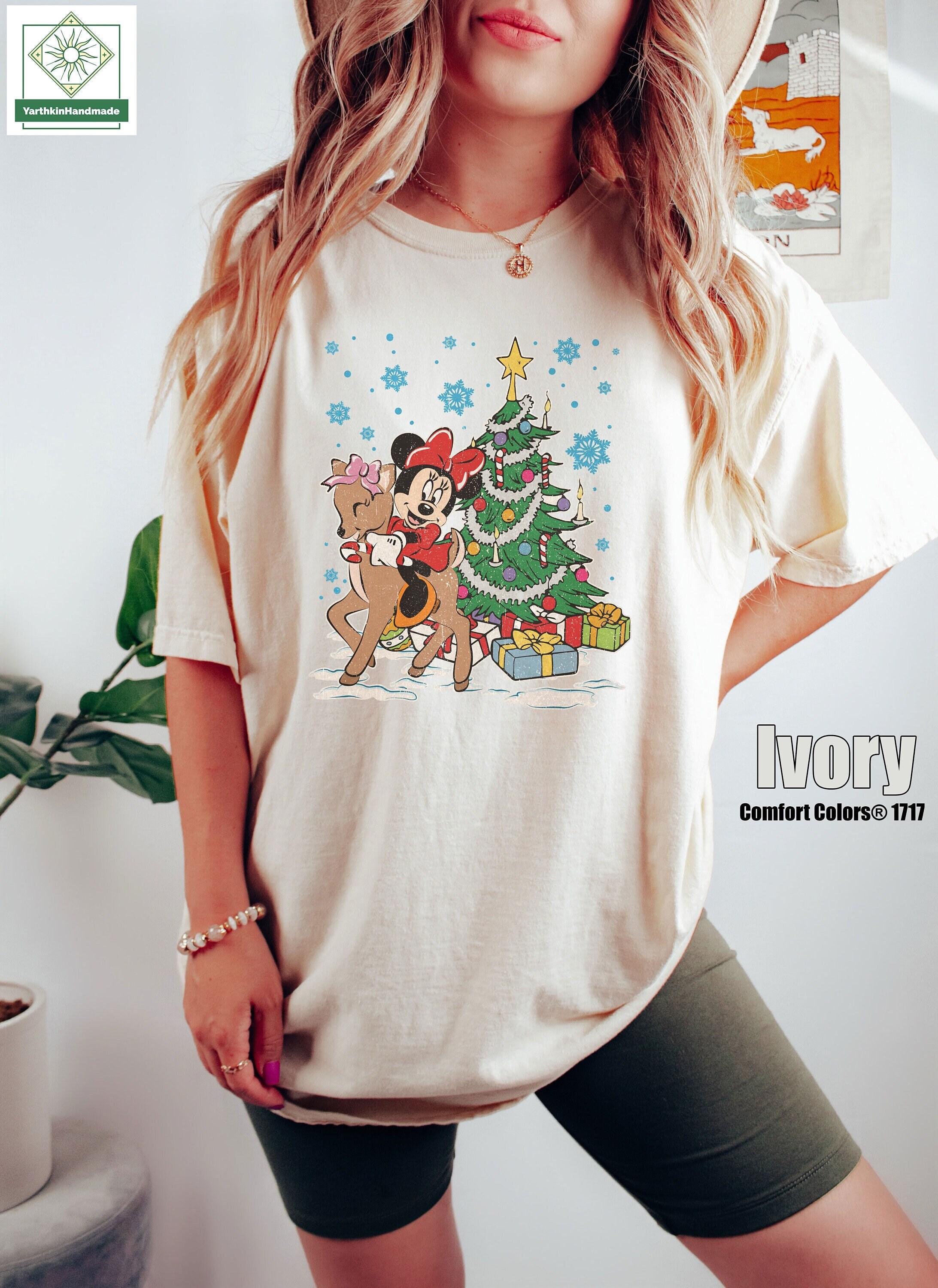Discover Retro Minnie And Reindeer Shirt, Vintage Minnie Mouse Christmas Shirt, Christmas Holiday Shirt, Disneyland Christmas Shirt