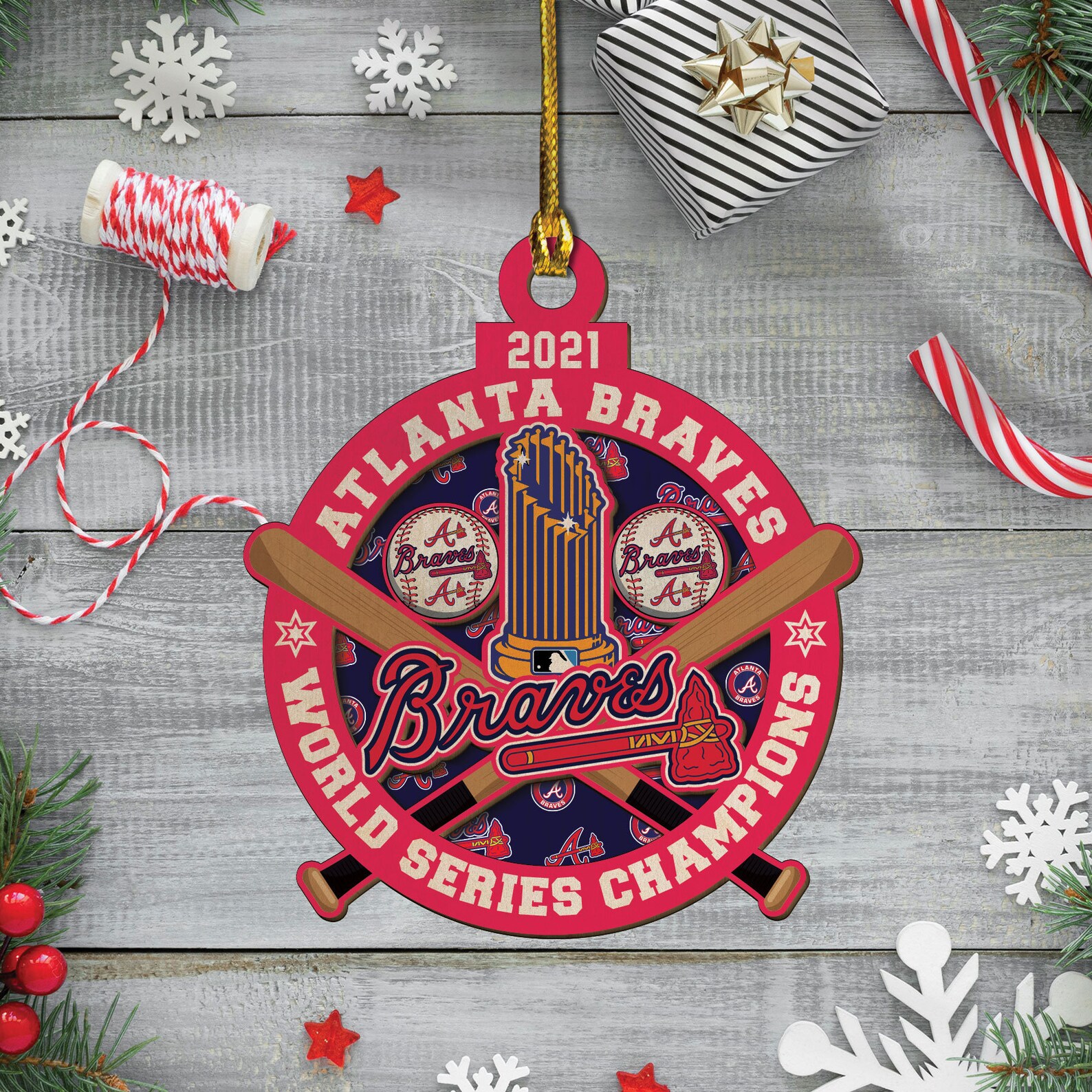 Braves Trophy Wood Christmas Ornament Atlanta Braves Etsy