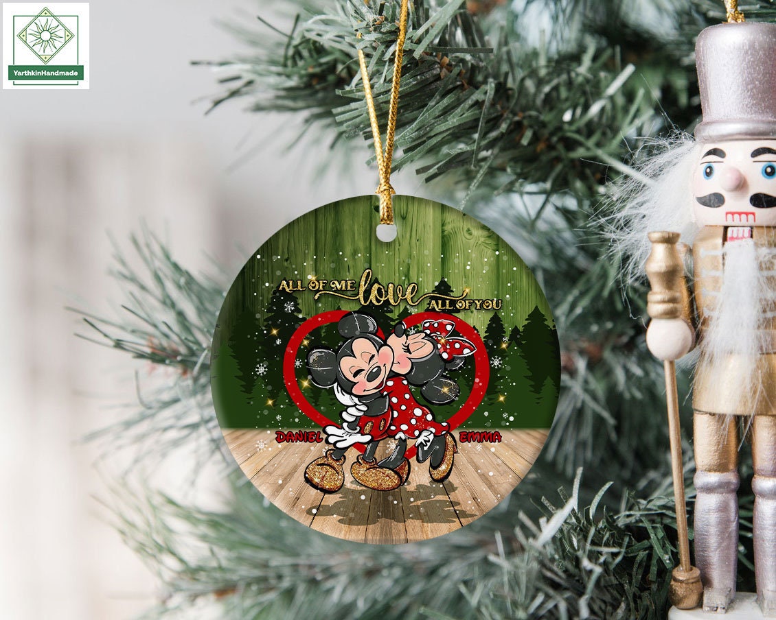 Mickey Minnie Kiss Christmas Ornament Personalized, Christmas Disney Couple Ornament