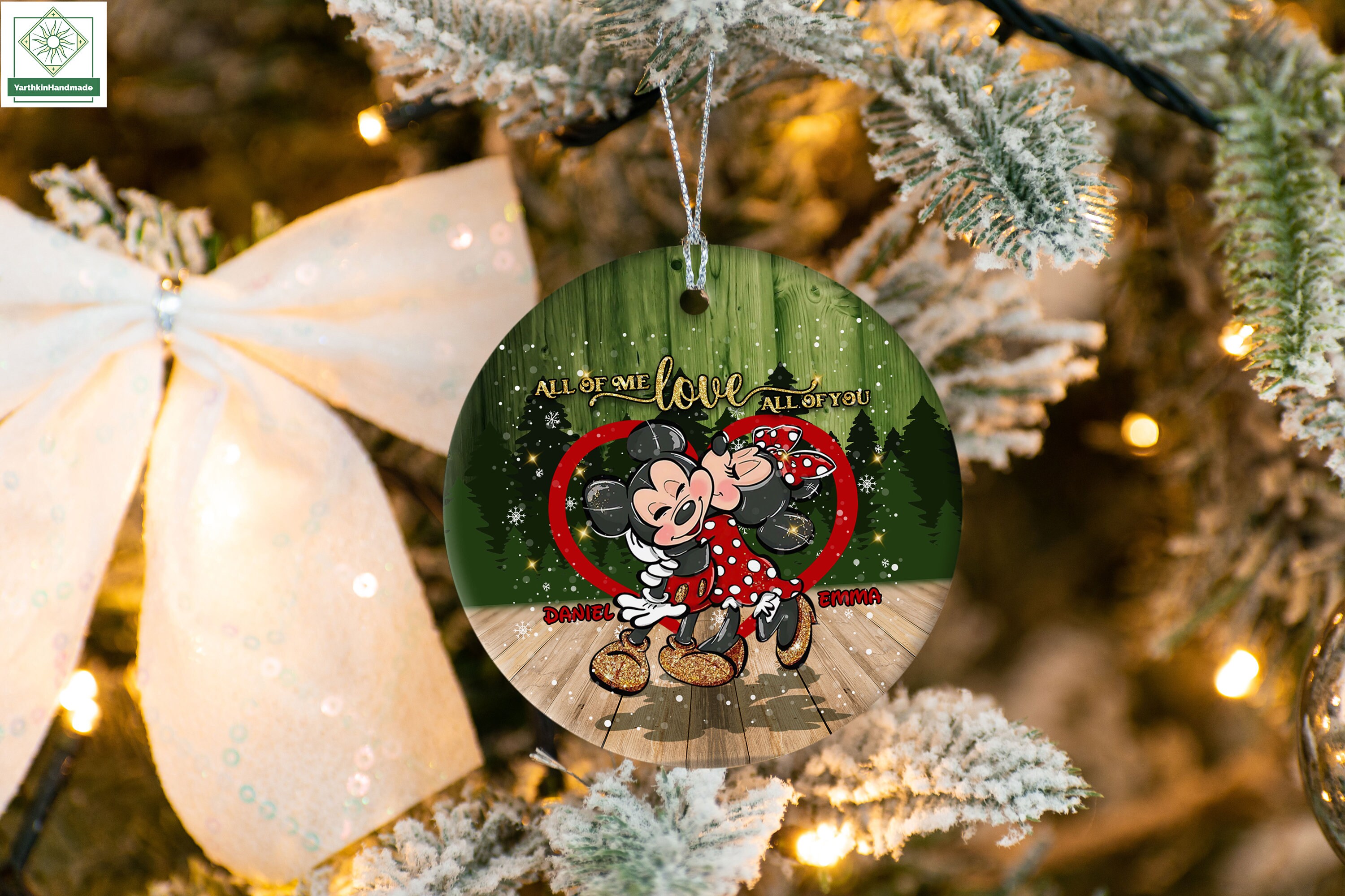 Mickey Minnie Kiss Christmas Ornament Personalized, Christmas Disney Couple Ornament