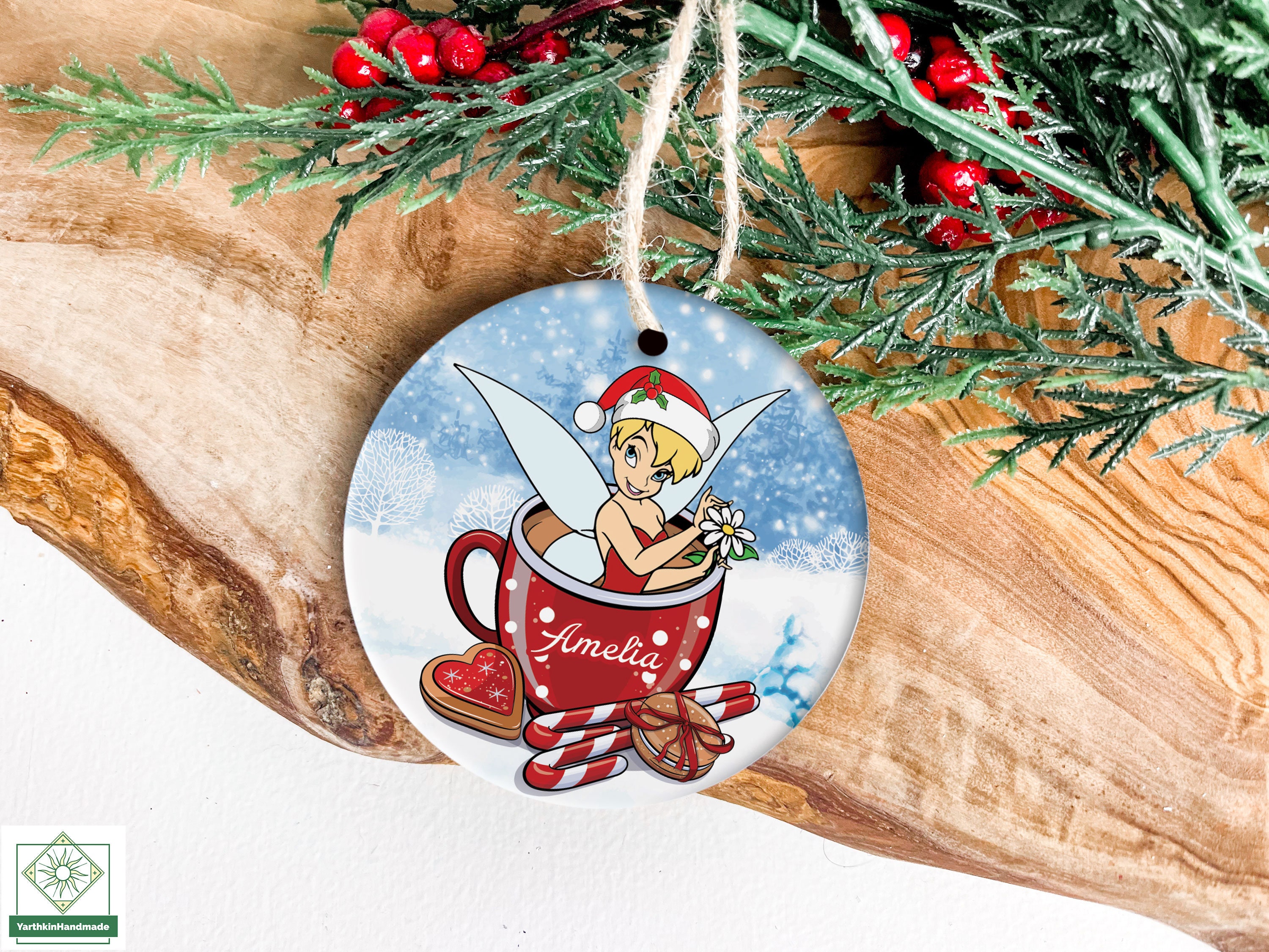 Discover Personalized Tinkerbell Christmas Coffee Ornament, Disneyland Tinker Bell Ornament