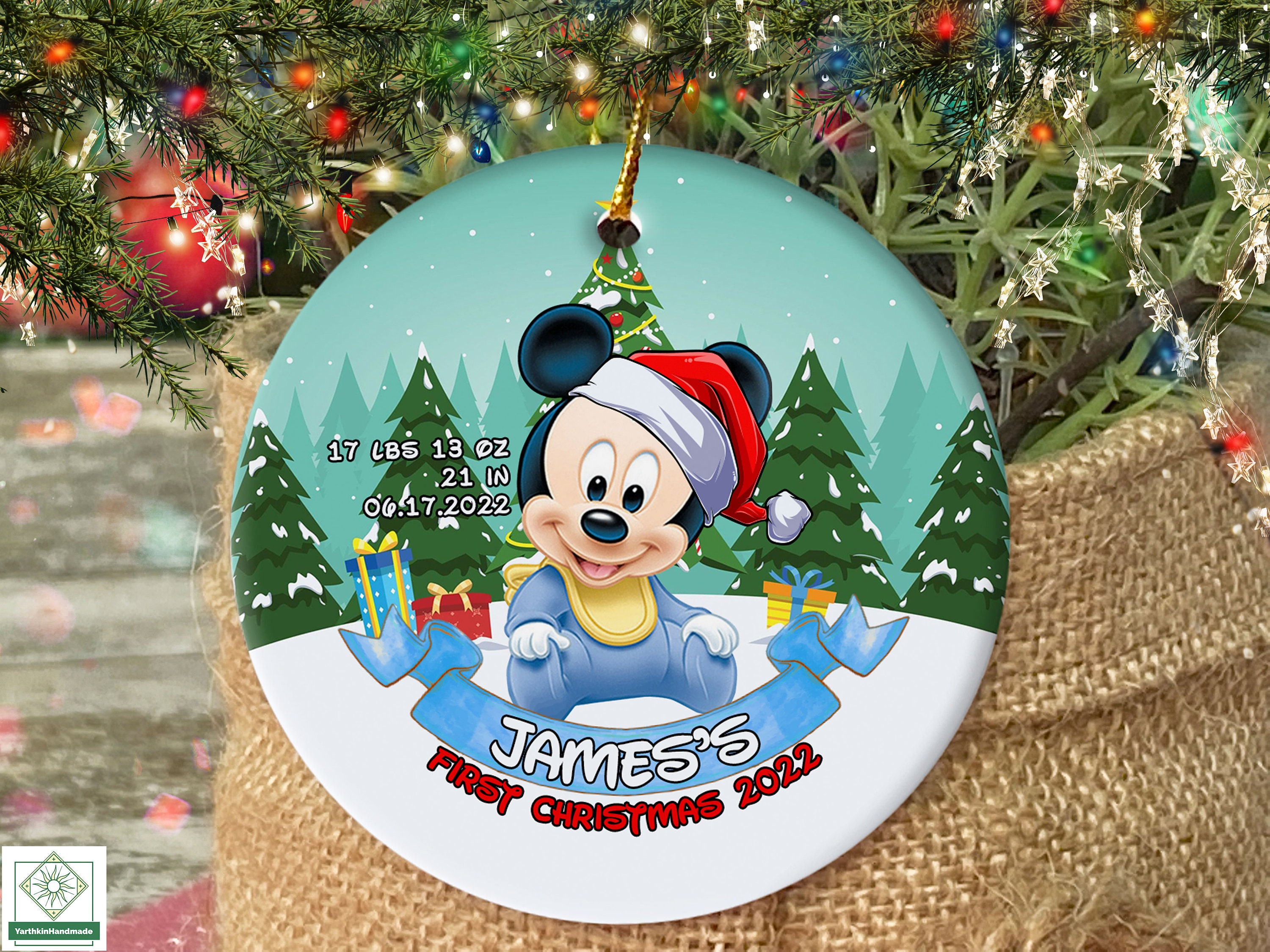Personalized Baby First Christmas Ornament, Baby Mickey Mouse Ornament sold  by Diego Campos, SKU 38570974