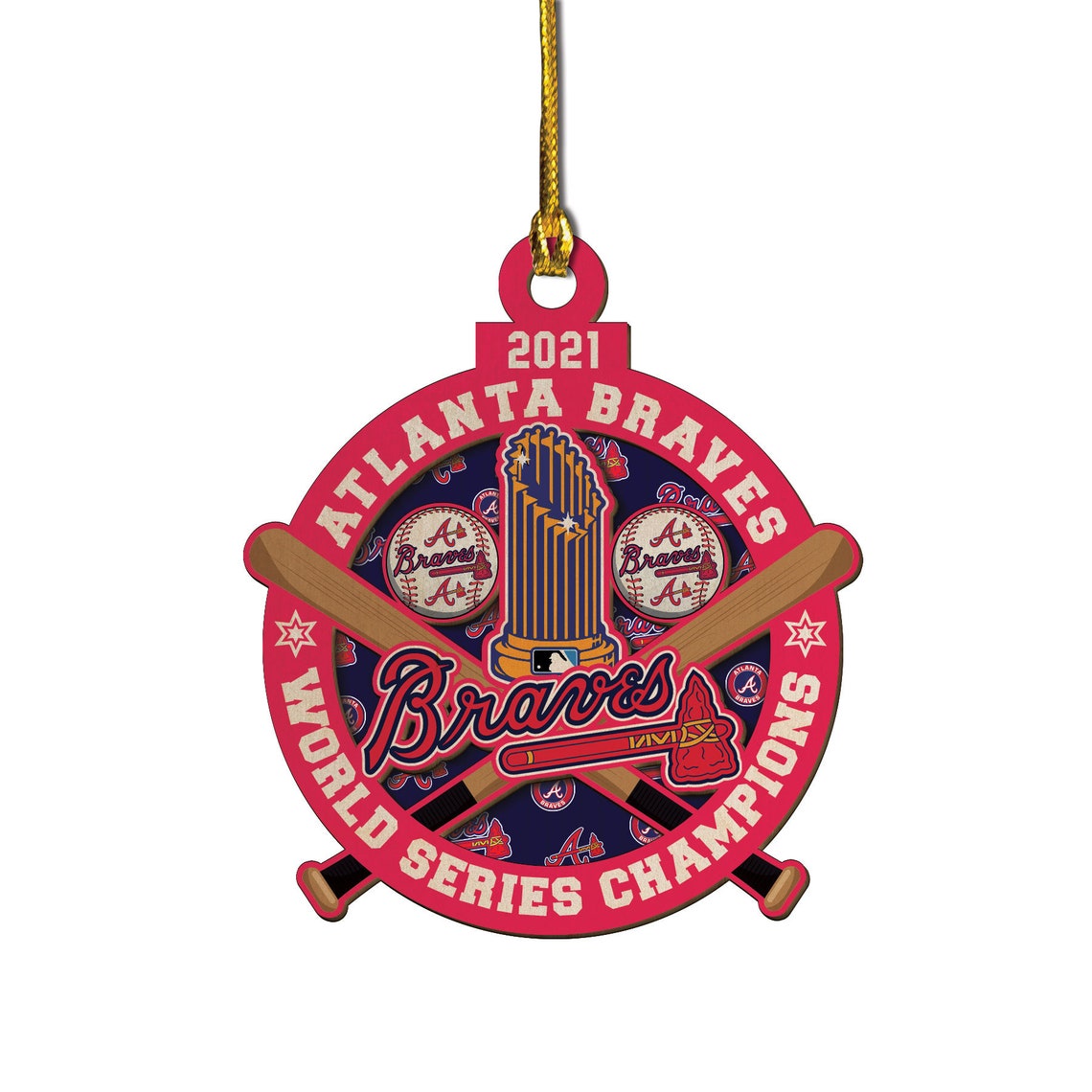 Braves Trophy Wood Christmas Ornament Atlanta Braves Etsy