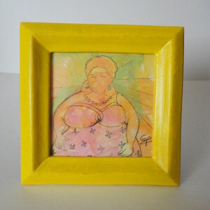 Big Mama August a Miniature 3x3 Watercolor Painting and Graphite Drawing of a Voluptuous Woman