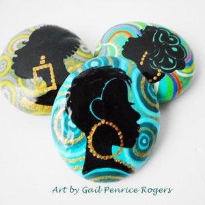 Made To Order, Three Black Queens, Afrocentric Collectable Paperweights, Decorating Ideas, Fine Art on Rocks, Gifts Under 30 image 1