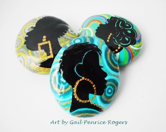 Made To Order, Three Black Queens, Afrocentric Collectable Paperweights, Decorating Ideas, Fine Art on Rocks, Gifts Under 30