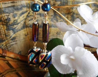 Metallic Blue Dangle Earrings, Fancy Earrings, Costume Jewelry Accessories, Gifts under 30, Black Owned Business