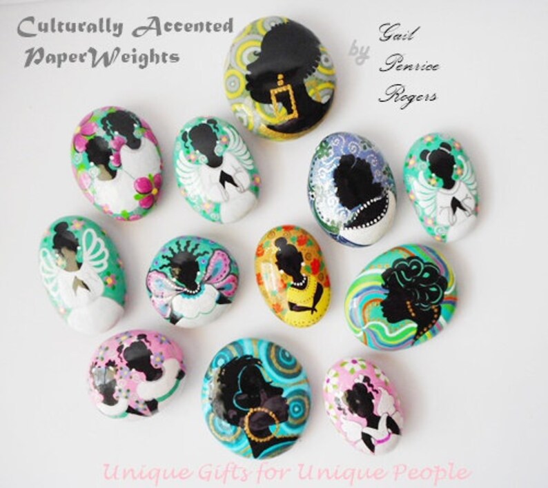 Made To Order, Three Black Queens, Afrocentric Collectable Paperweights, Decorating Ideas, Fine Art on Rocks, Gifts Under 30 image 10
