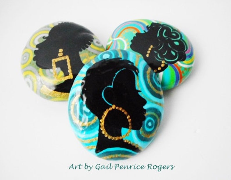 Made To Order, Three Black Queens, Afrocentric Collectable Paperweights, Decorating Ideas, Fine Art on Rocks, Gifts Under 30 image 1