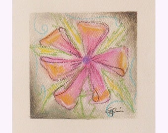 5 x 5 Pastel Flower Drawing "Ribbon", Botanical Inspired, Nature Inspired Art Print