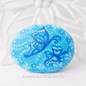 Dark Blue Butterflies, Hand Painted Paperweights, Collectible Rocks,  Garden Stones
