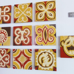 Adinkra Set of 3 4.5x4.5in Ghanaian Symbols Paintings, Unique Gifts Under 160, Afrocentric Home Décor, Hand Painted Wood (10) Frig-Magnets