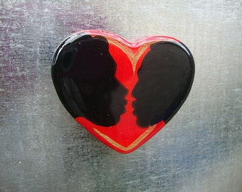 Black Valentine Couple In Love Wooden Afrocentric Refrigerator Magnet Kitchen Art Black Love Art