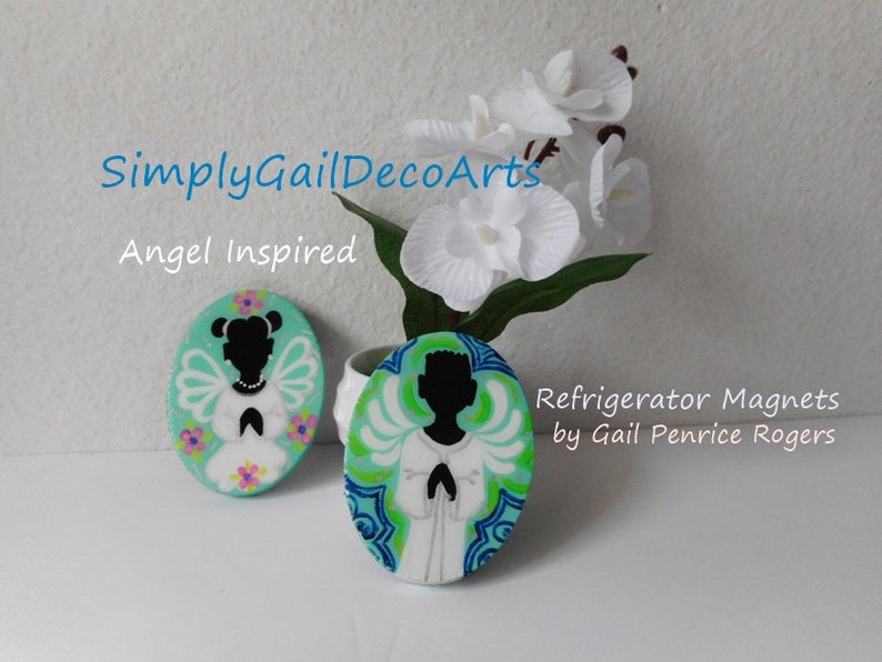 Made to Order, Adorable Angels Refrigerator Magnets, Kitchen Decor, Afrocentric Products image 4