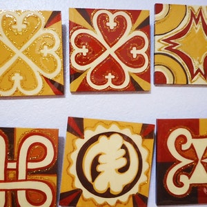 Adinkra Set of 3 4.5x4.5in Ghanaian Symbols Paintings, Unique Gifts Under 160, Afrocentric Home Décor, Hand Painted Wood image 2