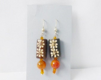 Flower Bead and Ball Dangle Earrings