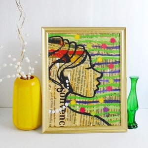 11 x 14 Art Prints, &quot;Profiling Beauty&quot;, Contemporary Art, Spanish News Paper, Gifts Under 50