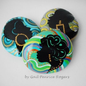 Made To Order, Three Black Queens, Afrocentric Collectable Paperweights, Decorating Ideas, Fine Art on Rocks, Gifts Under 30 image 9