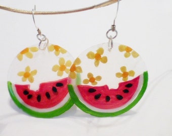 Watermelon, Hand Painted Earrings, Small Business