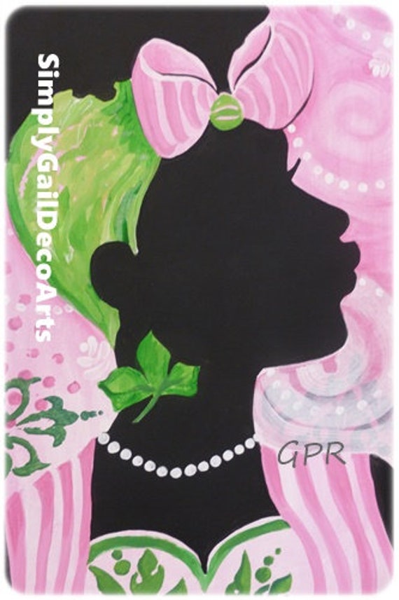 Pink And Green Home Decor Portraits Silhouettes Women Profiles Etsy