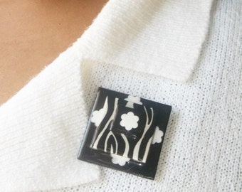 Black and White Zebra Inspired Wearable Miniature Wooden Art Brooch  Contemporary Jewelry